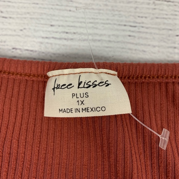 FREE KISSES Tie Waist Crop Top Junior’s Plus Sz 1X, 3X Burnt Orange Belly Shirt - Picture 4 of 9